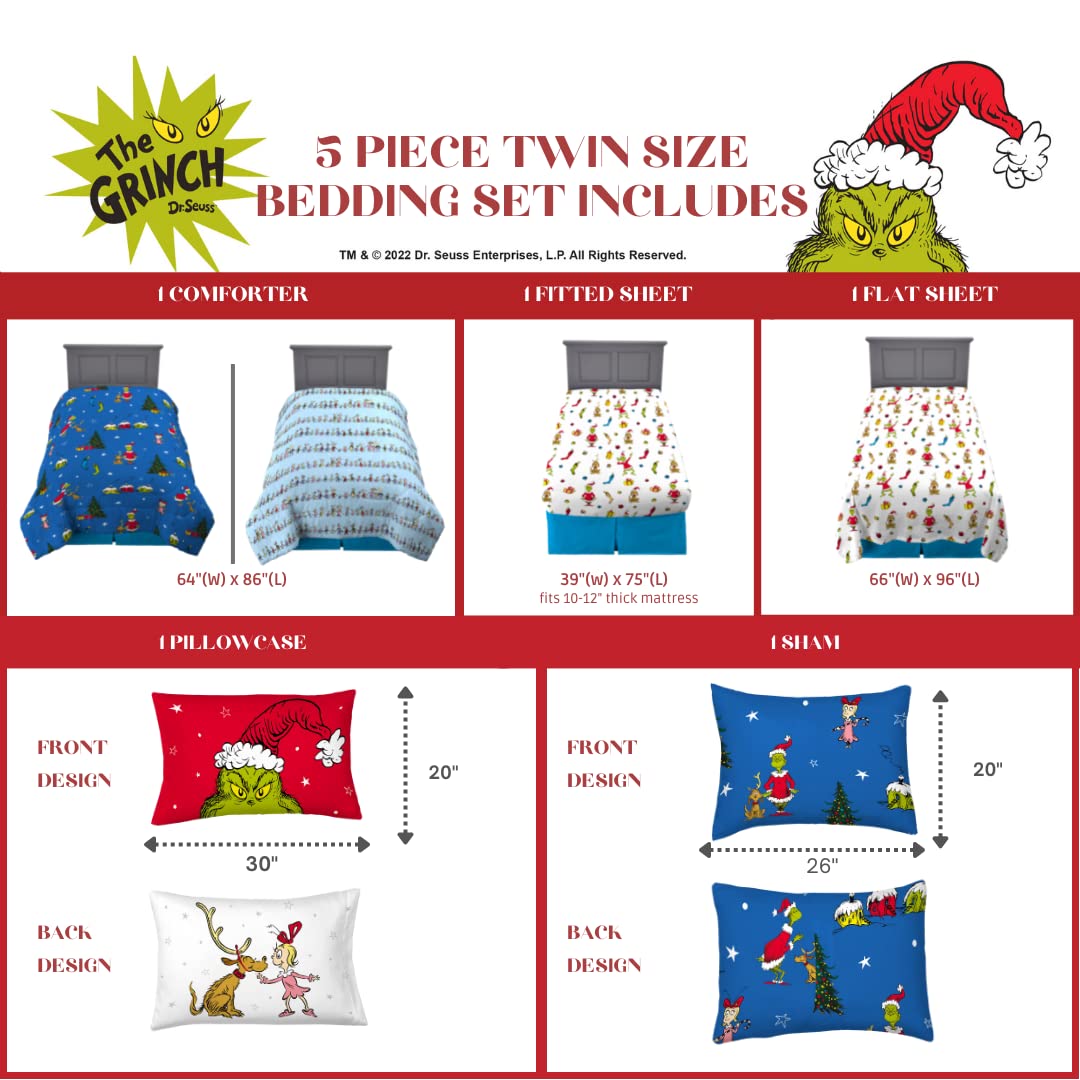 Foto 4 pulgar | Juego De Ropa De Cama Franco Grinch De Dr. Seuss Holiday, Talla Doble - Venta Internacional.