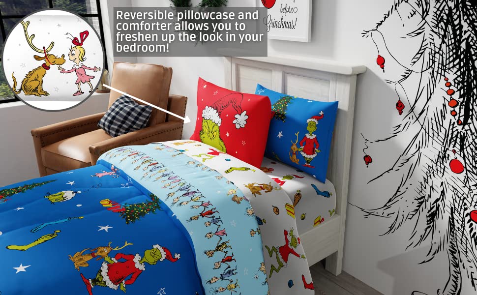 Foto 5 pulgar | Juego De Ropa De Cama Franco Grinch De Dr. Seuss Holiday, Talla Doble - Venta Internacional.