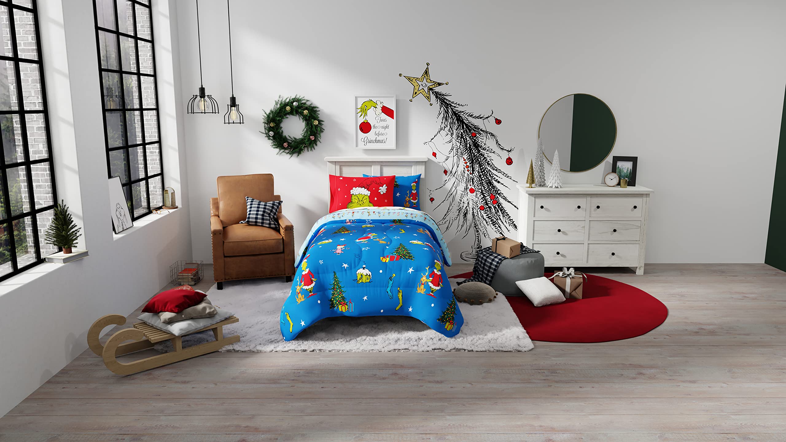 Foto 6 pulgar | Juego De Ropa De Cama Franco Grinch De Dr. Seuss Holiday, Talla Doble - Venta Internacional.