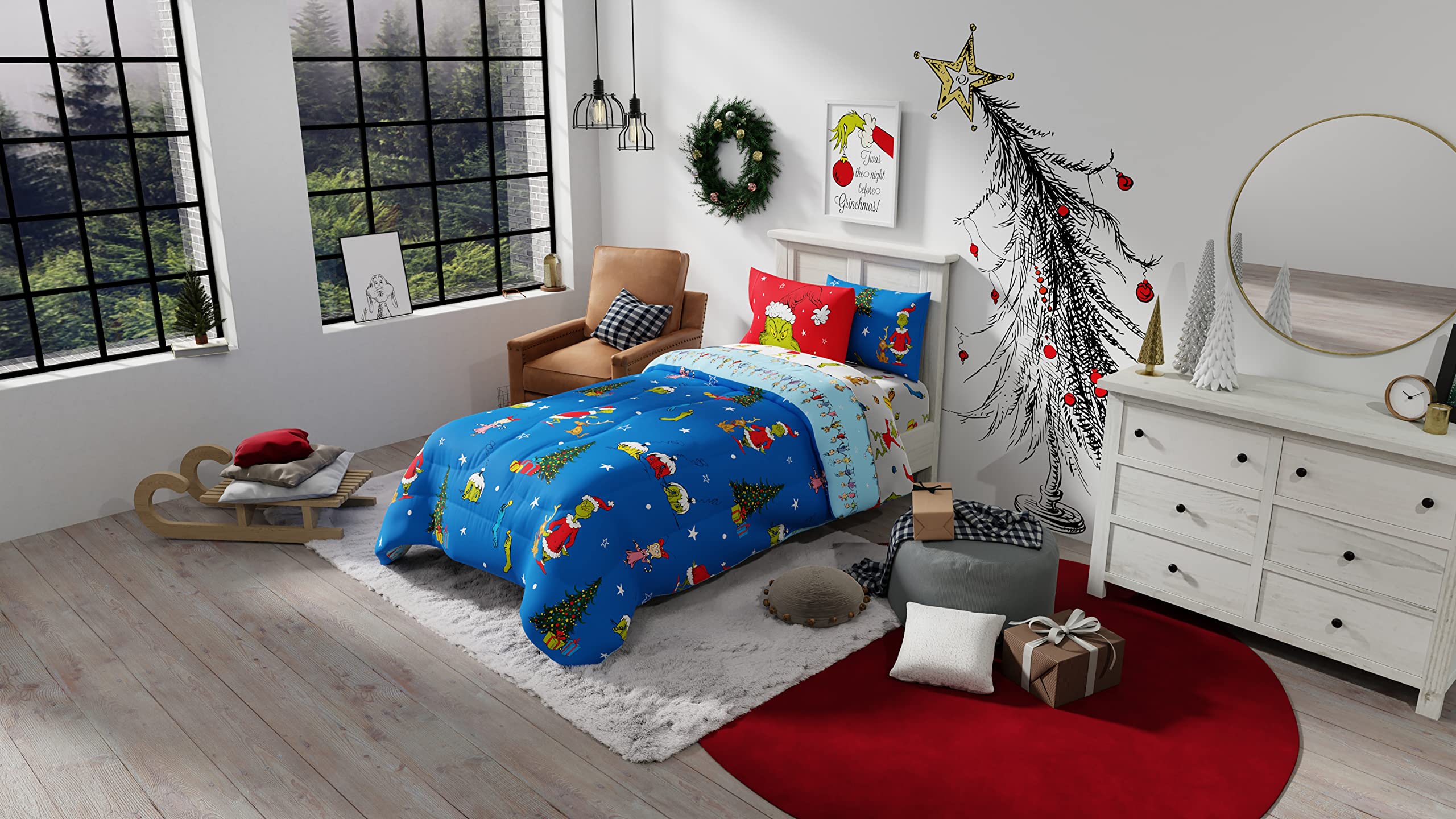 Foto 7 pulgar | Juego De Ropa De Cama Franco Grinch De Dr. Seuss Holiday, Talla Doble - Venta Internacional.