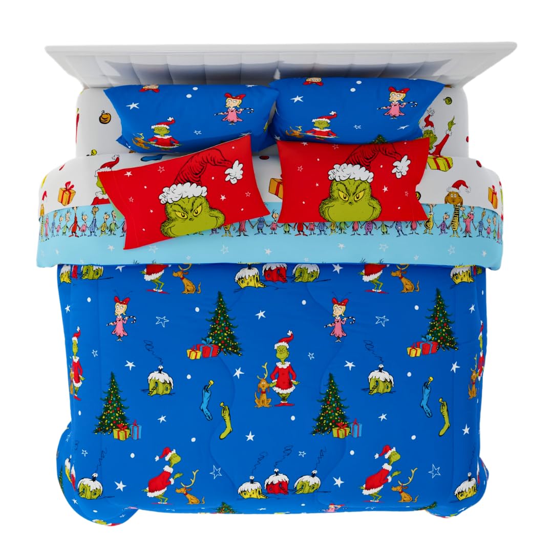 Juego De Sábanas Franco Grinch De Dr. Seuss Holiday King Size - Venta Internacional.