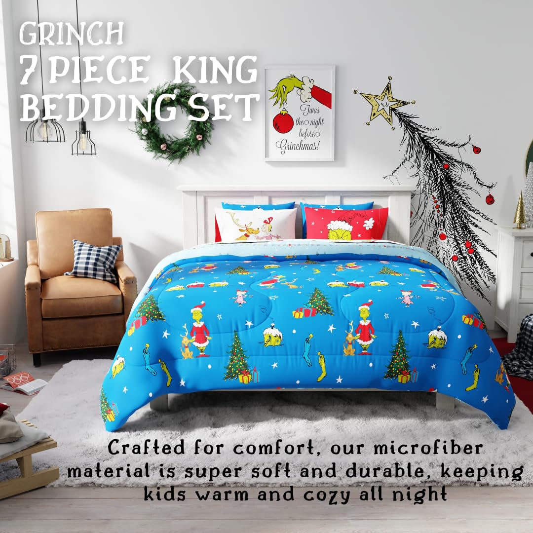 Foto 2 | Juego De Sábanas Franco Grinch De Dr. Seuss Holiday King Size - Venta Internacional.