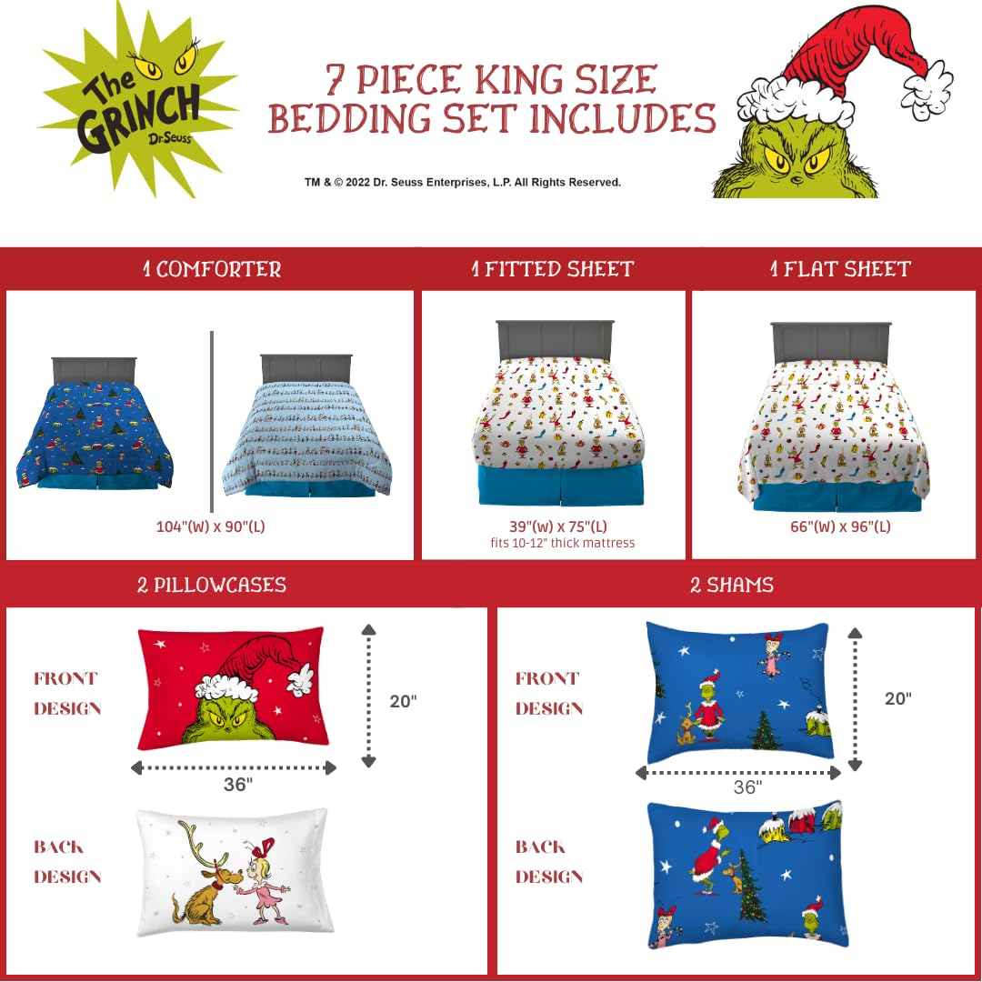 Foto 7 pulgar | Juego De Sábanas Franco Grinch De Dr. Seuss Holiday King Size - Venta Internacional.