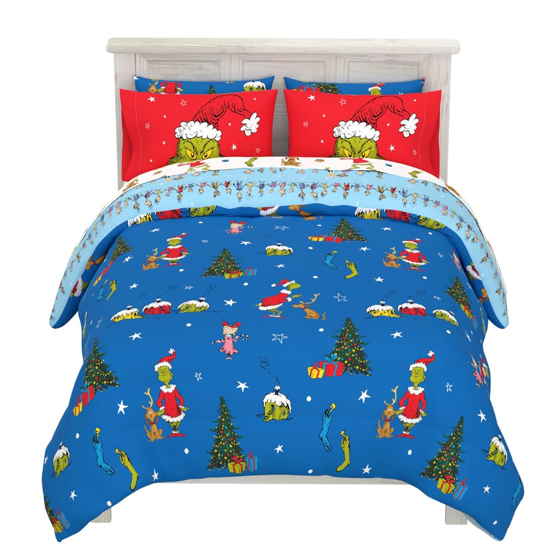 Foto 2 pulgar | Juego De Ropa De Cama Franco Grinch De Dr. Seuss Holiday Queen Size - Venta Internacional.