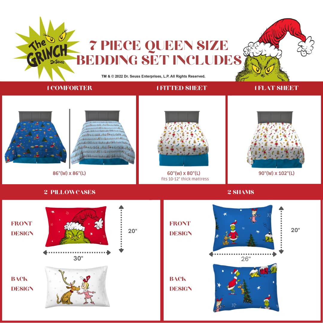 Foto 4 pulgar | Juego De Ropa De Cama Franco Grinch De Dr. Seuss Holiday Queen Size - Venta Internacional.