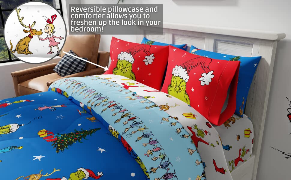 Foto 5 pulgar | Juego De Ropa De Cama Franco Grinch De Dr. Seuss Holiday Queen Size - Venta Internacional.