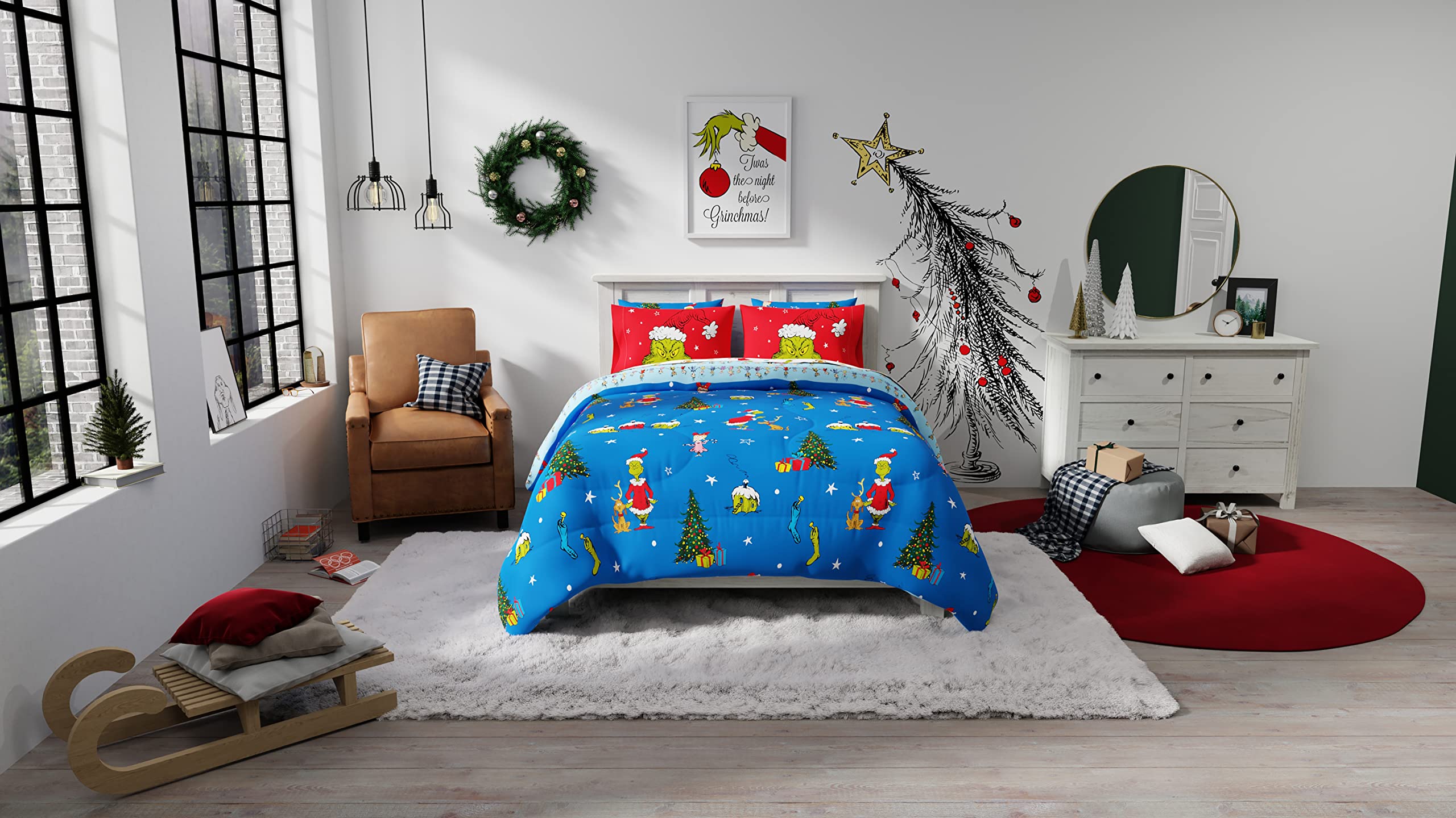 Foto 6 pulgar | Juego De Ropa De Cama Franco Grinch De Dr. Seuss Holiday Queen Size - Venta Internacional.