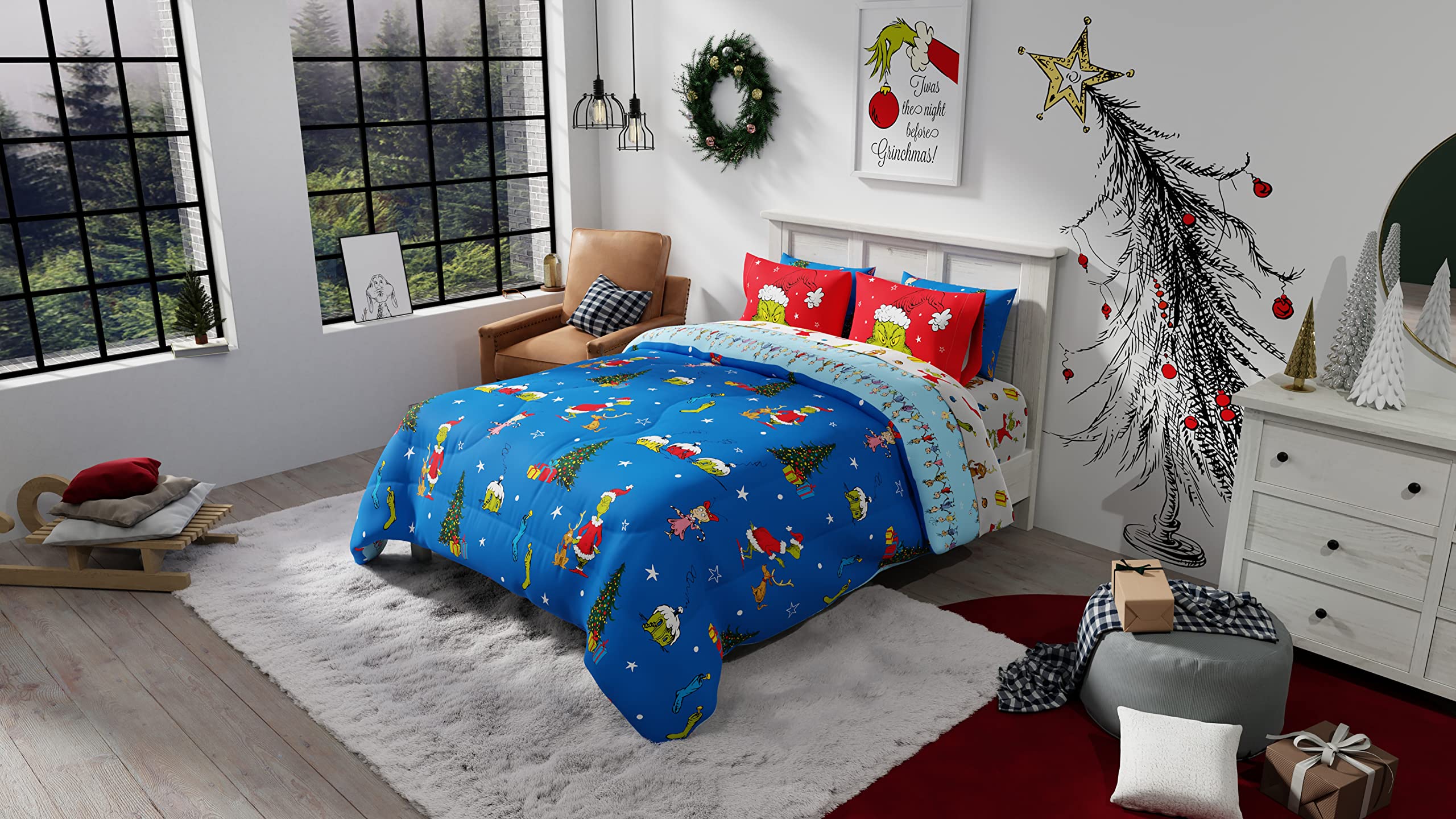 Foto 7 pulgar | Juego De Ropa De Cama Franco Grinch De Dr. Seuss Holiday Queen Size - Venta Internacional.