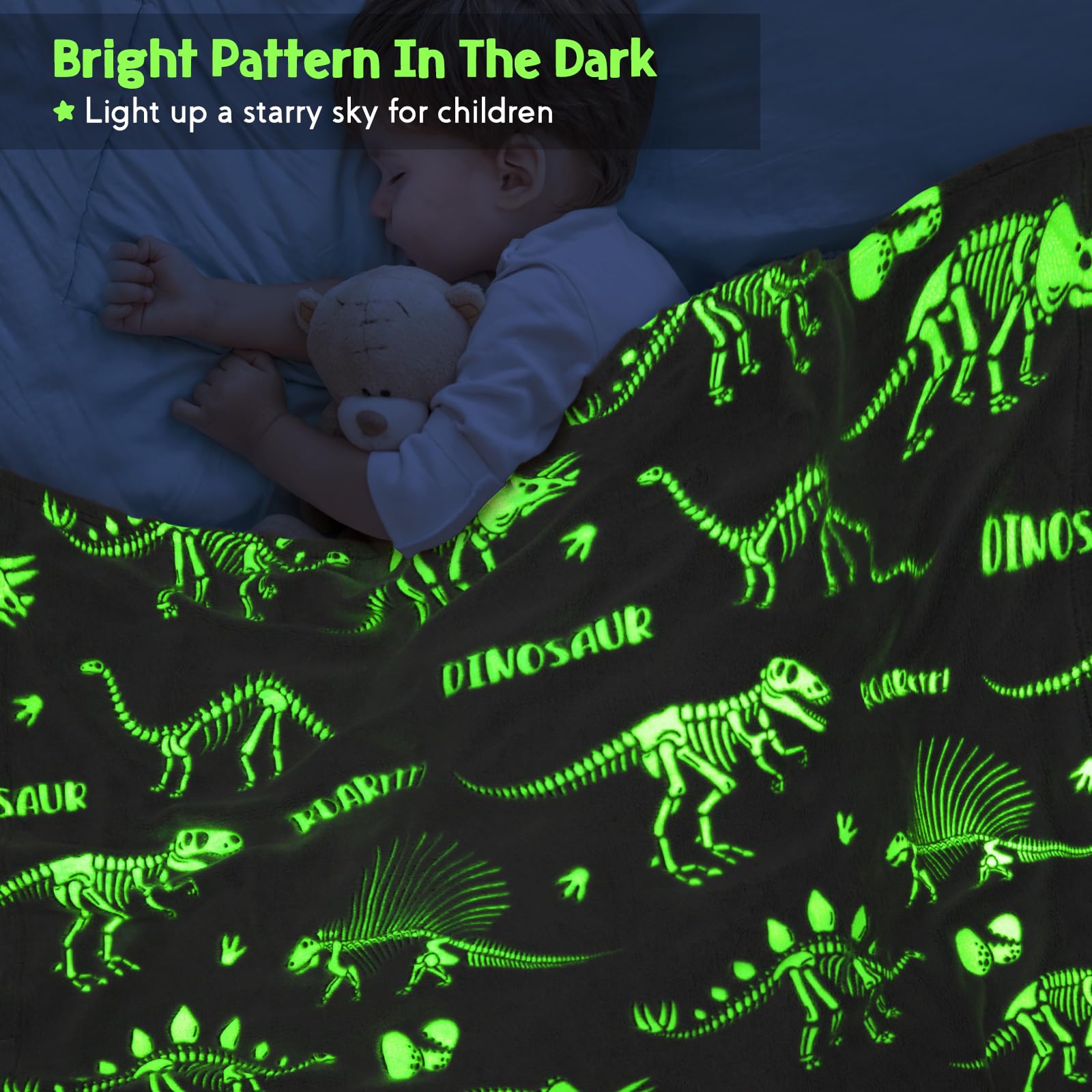 Foto 4 pulgar | Manta Jekeno Dinosaur Glow In The Dark Para Niños De 50 X 60 Cm - Venta Internacional.