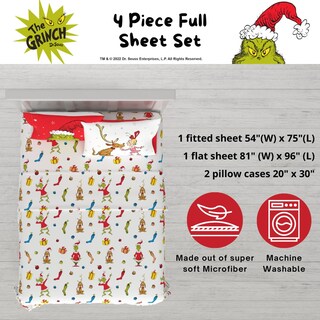 Foto 2 | Juego De Sábanas Franco Collectibles Dr. Seuss El Grinch Completo - Venta Internacional.