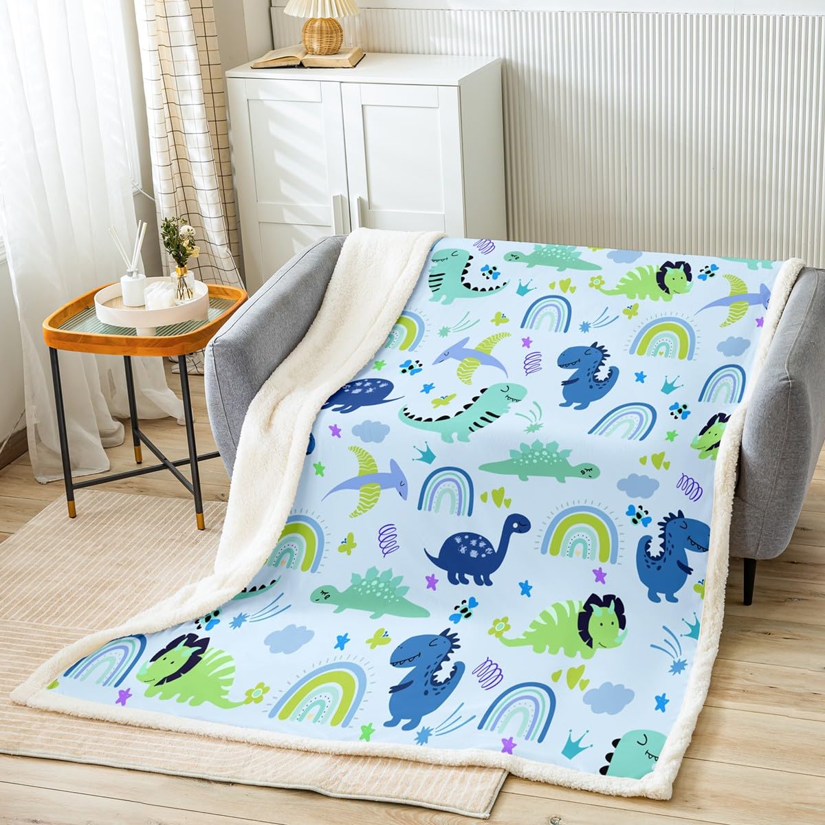 Foto 3 pulgar | Manta Feelyou Dinosaur Sherpa Para Niños Y Niñas, 150 X 200 Cm - Venta Internacional.