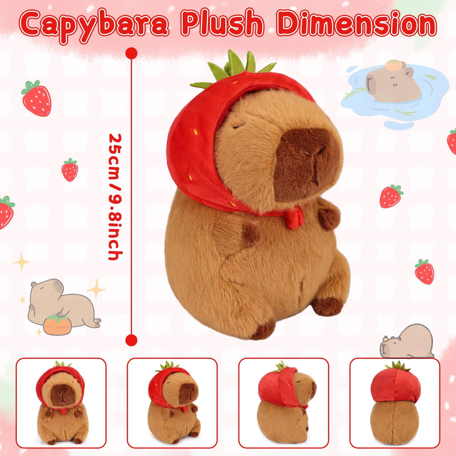 Foto 5 | Peluche Emoin Capybara Con Sombrero De Fresa, 25 Cm, Animé De Peluche - Venta Internacional.