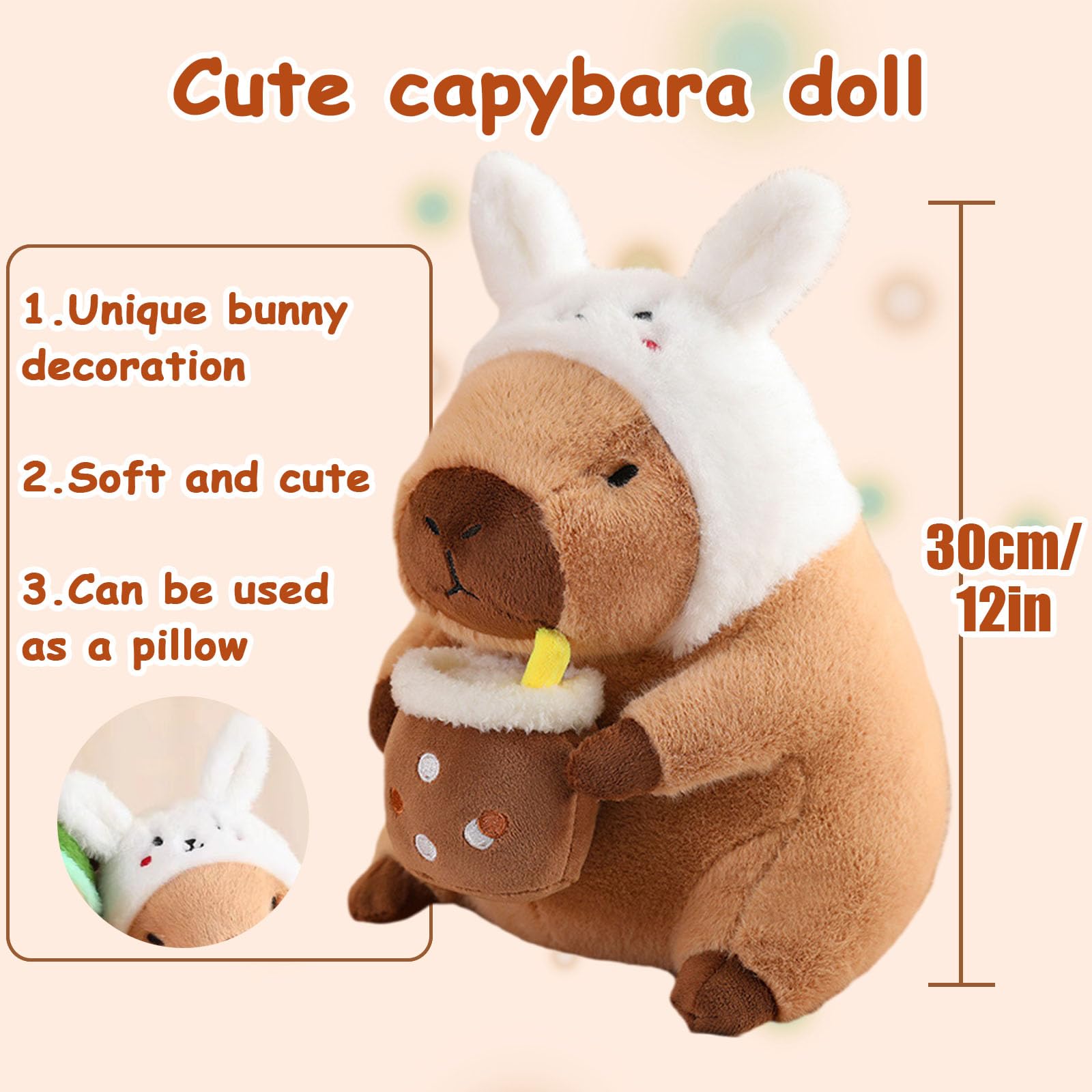 Foto 2 | Almohada De Peluche Milegi Capybara De 30 Cm Con Forma De Animal De Peluche - Venta Internacional.