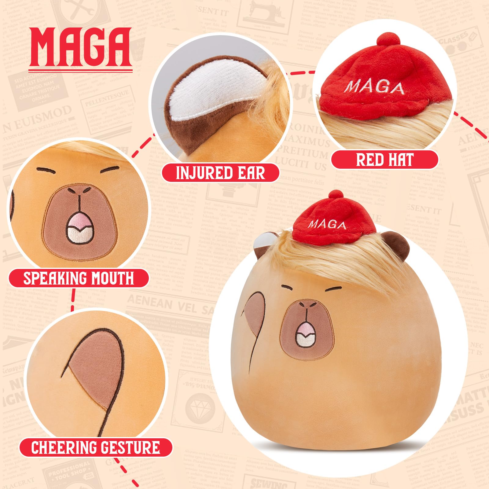 Foto 7 pulgar | Almohada De Felpa Wewill Que Habla Graciosamente Con Donald Trump Capybara - Venta Internacional.