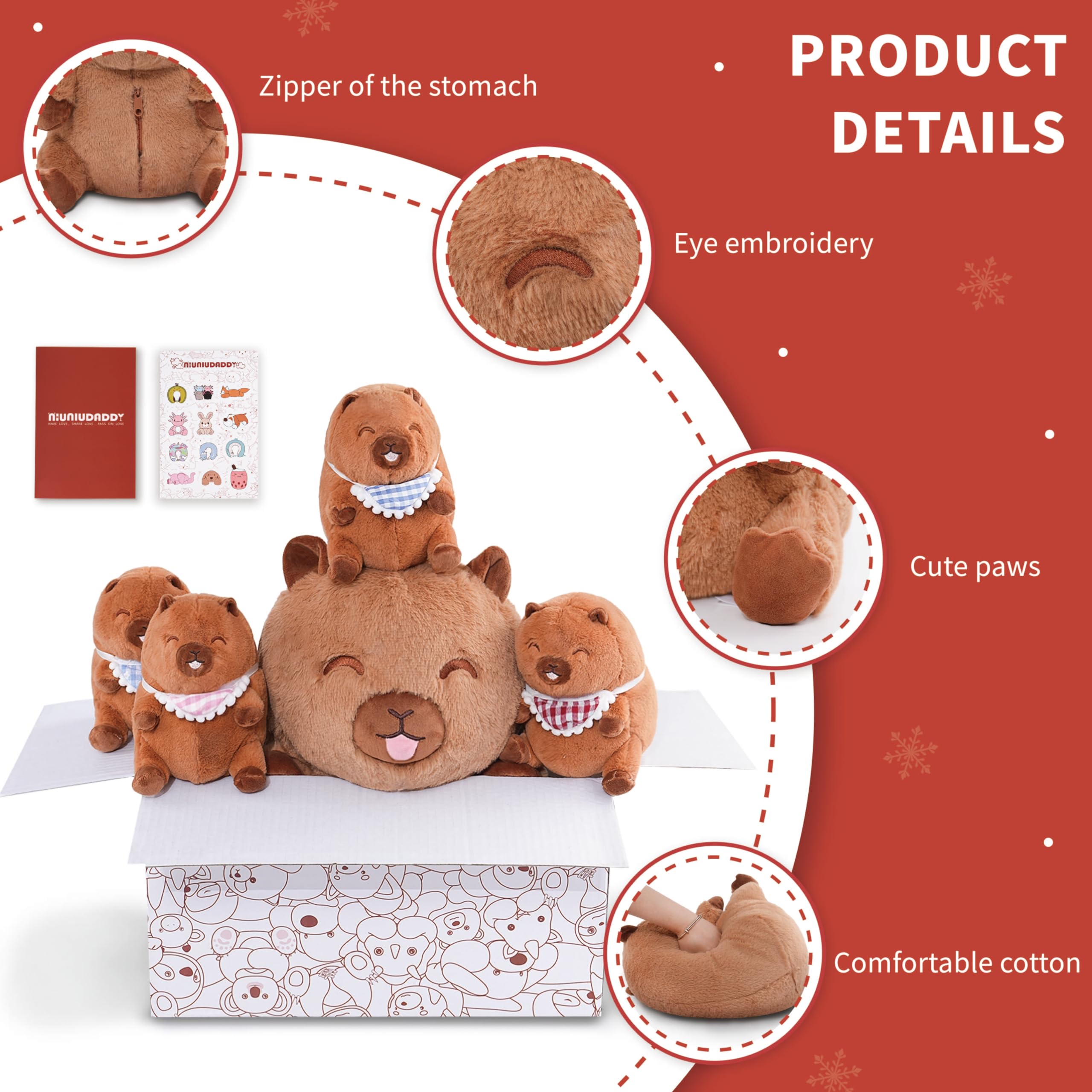 Foto 5 | Set Familiar De Animales De Peluche Niuniu Daddy Capybara Con 4 Bebés - Venta Internacional.