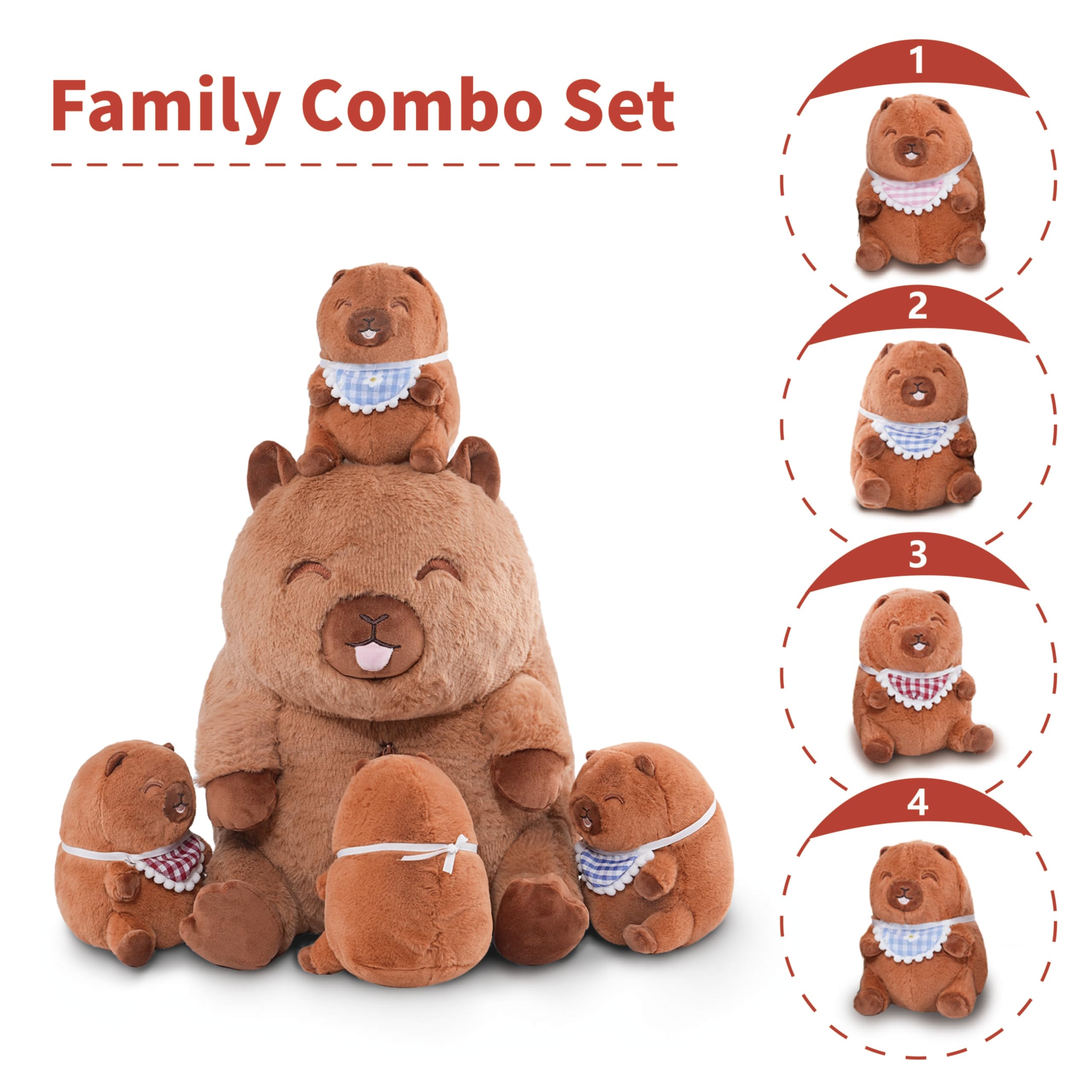 Foto 6 | Set Familiar De Animales De Peluche Niuniu Daddy Capybara Con 4 Bebés - Venta Internacional.