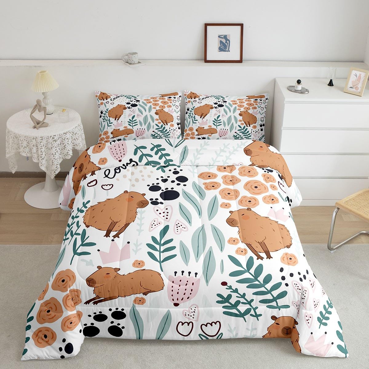 Foto 1 | Juego De Ropa De Cama Feelyou Capybara, Tamaño Doble, Con Edredón Y Almohada - Venta Internacional.
