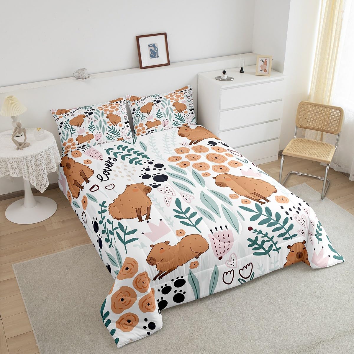 Foto 4 pulgar | Juego De Ropa De Cama Feelyou Capybara, Tamaño Doble, Con Edredón Y Almohada - Venta Internacional.