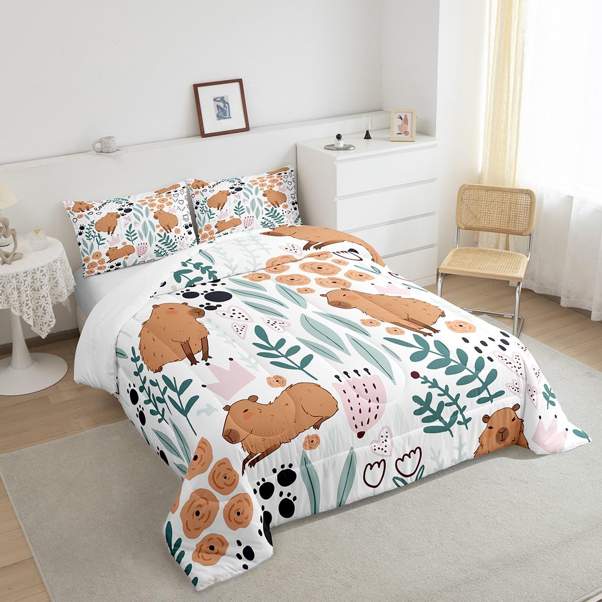 Foto 5 pulgar | Juego De Ropa De Cama Feelyou Capybara, Tamaño Doble, Con Edredón Y Almohada - Venta Internacional.