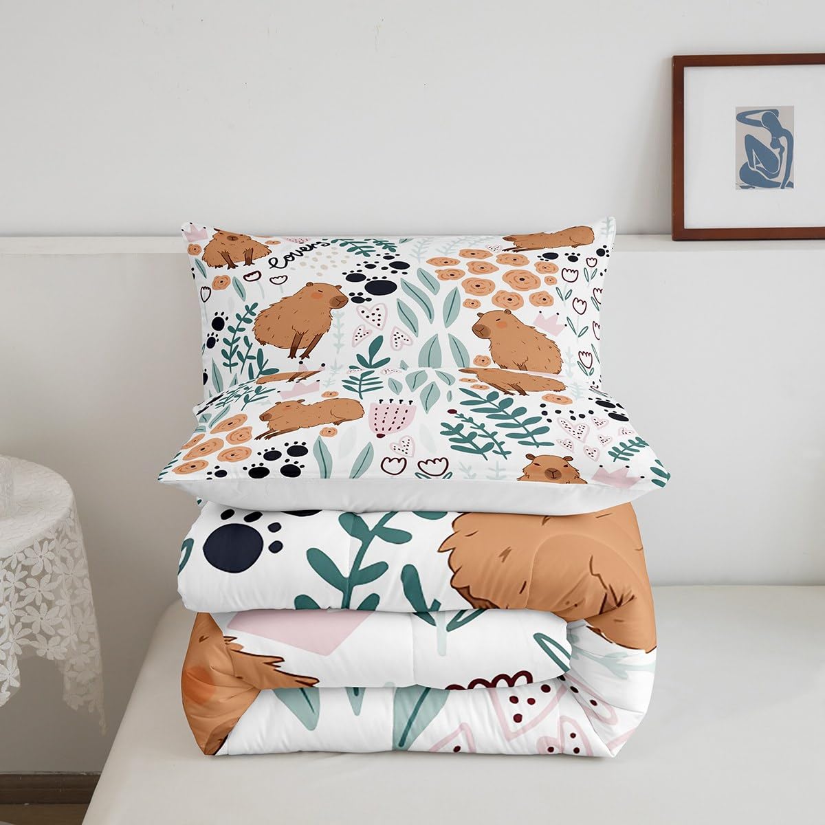 Foto 6 pulgar | Juego De Ropa De Cama Feelyou Capybara, Tamaño Doble, Con Edredón Y Almohada - Venta Internacional.