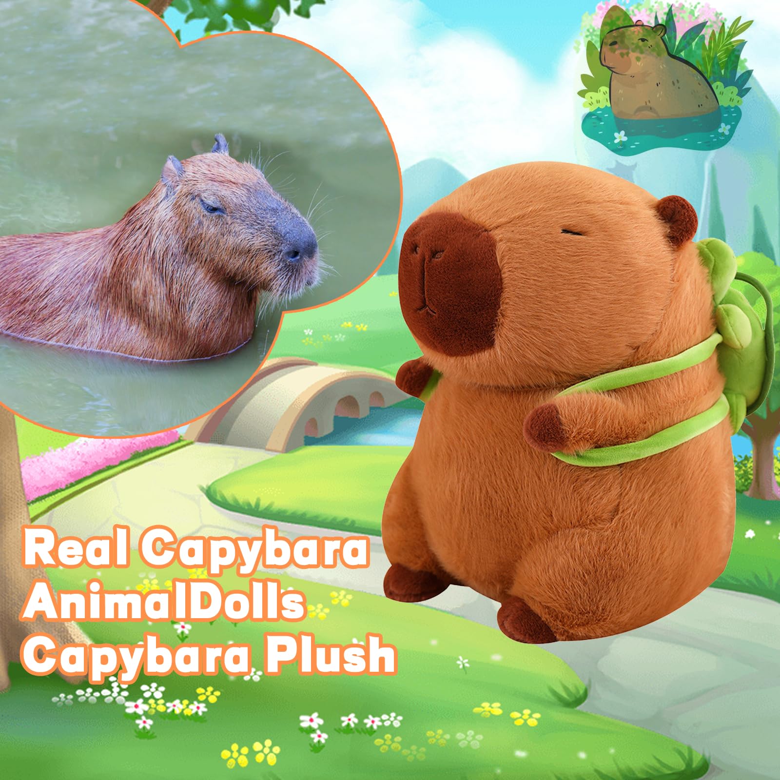 Foto 4 pulgar | Peluche Emoin Capybara Con Bolsa De Tortuga, Cojín Relleno De 23 Cm - Venta Internacional.