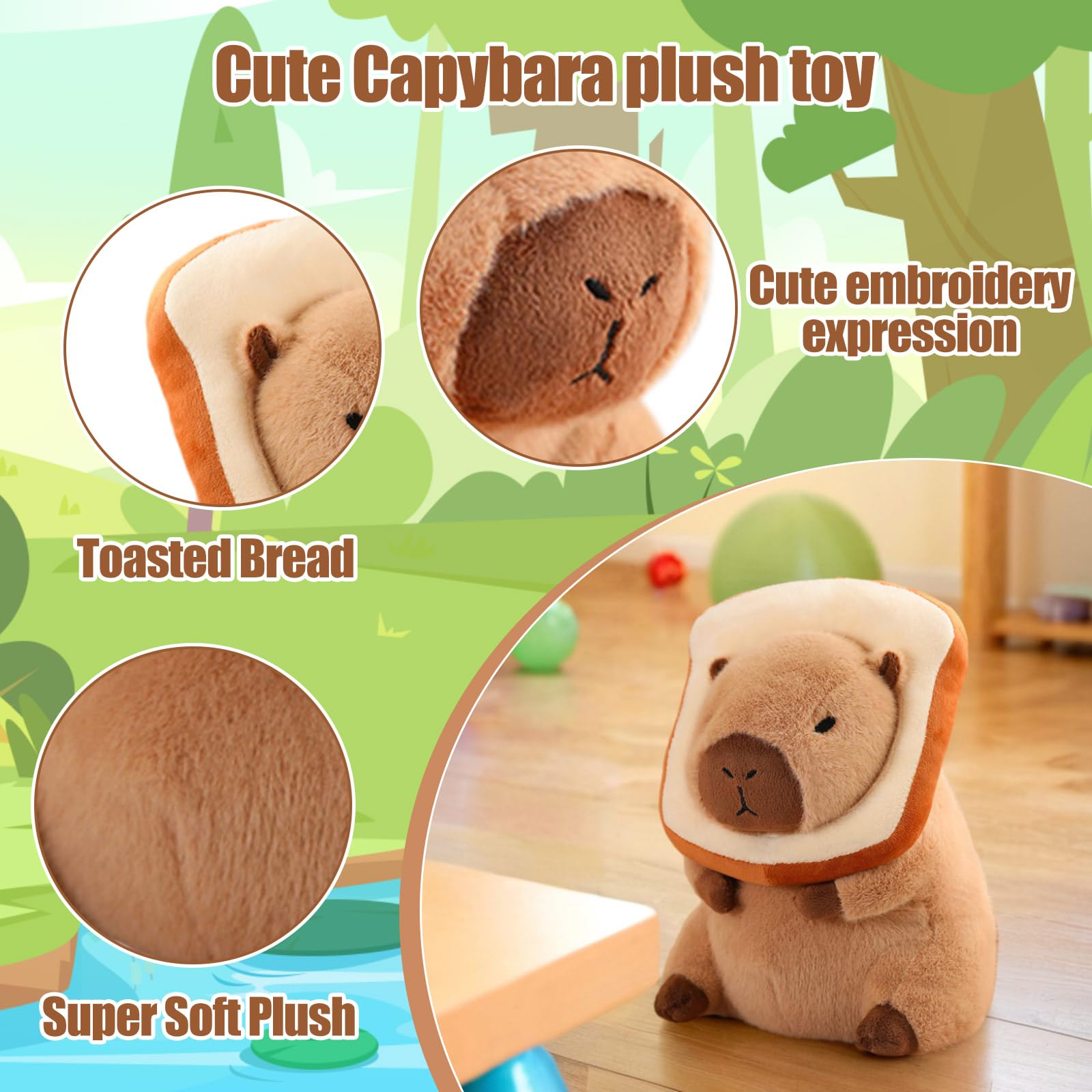 Foto 8 pulgar | Almohada De Peluche Capybara Milegi Con Pan Portátil De 30 Cm - Venta Internacional.