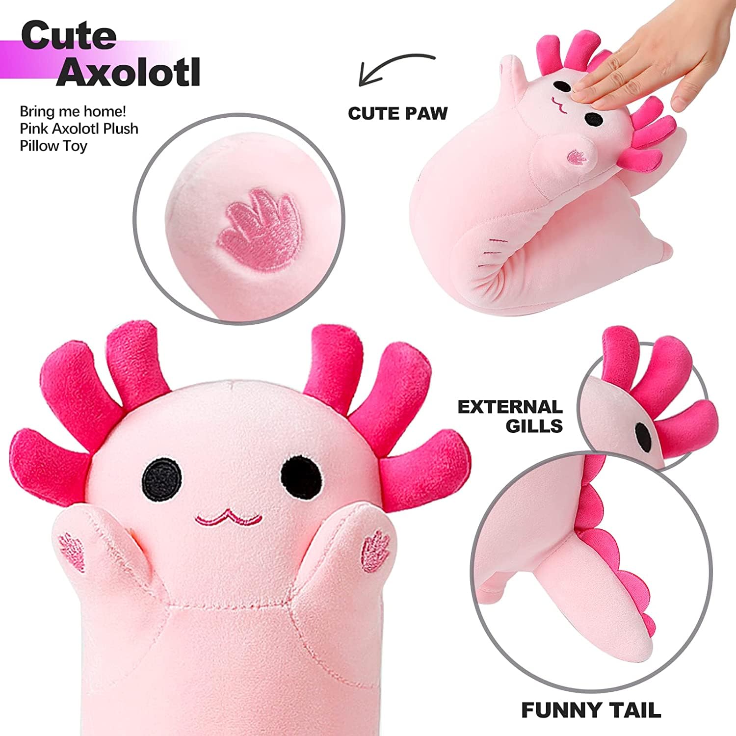 Foto 4 pulgar | Almohada De Peluche Con Forma De Gato Melocotón Rosa Con Forma De Axolotl, 34 Cm - Venta Internacional.