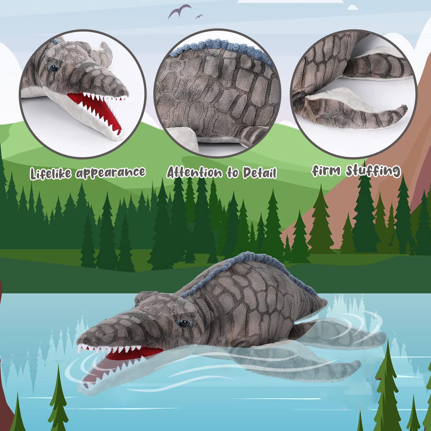 Foto 4 pulgar | Juguete De Peluche Mosasaurus Dinosaur Auluda, Gris, 45 Cm/18 Pulgadas - Venta Internacional.