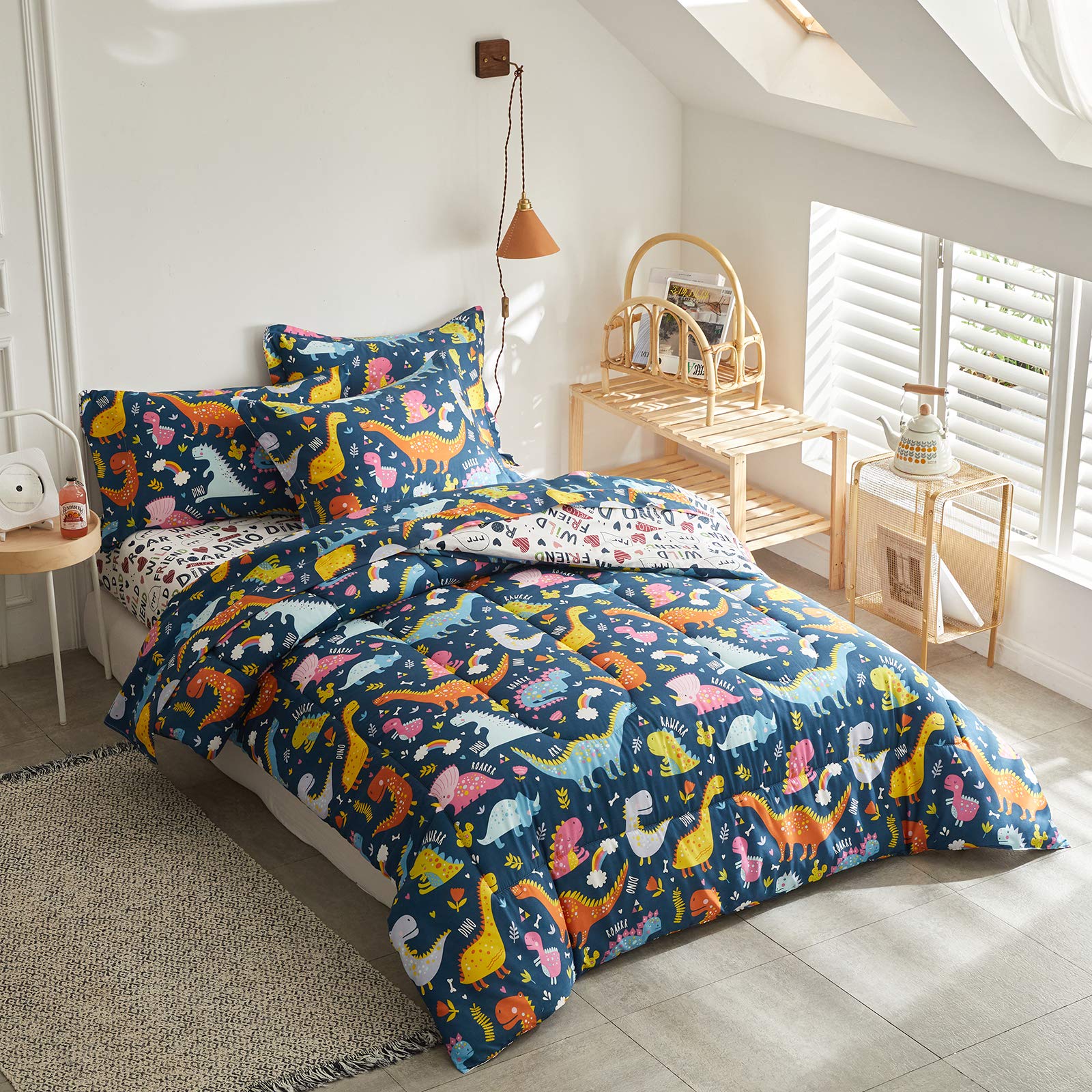 Cama En Una Bolsa Joyreap Con Diseño De Dinosaurio Colorido Tamaño Queen, 7 Unidades - Venta Internacional. $1,644