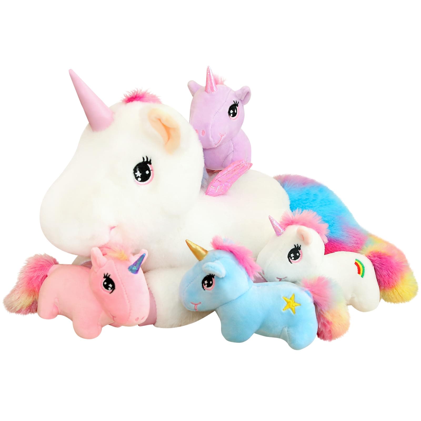 Animal De Peluche Sqeqe, Bonito Unicornio Con 4 Bebés Y Alas De 40 Cm - Venta Internacional. $882