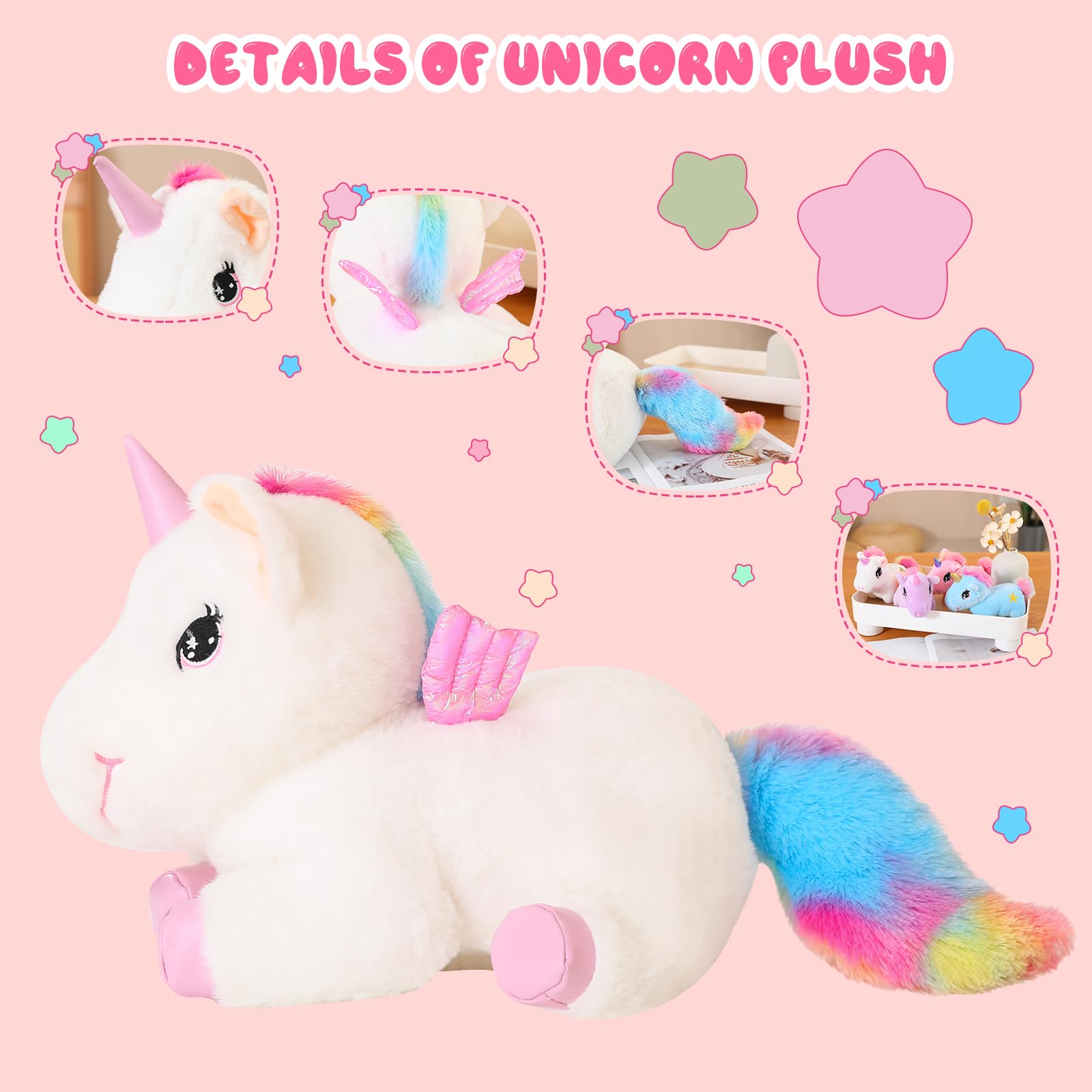 Foto 3 pulgar | Animal De Peluche Sqeqe, Bonito Unicornio Con 4 Bebés Y Alas De 40 Cm - Venta Internacional.