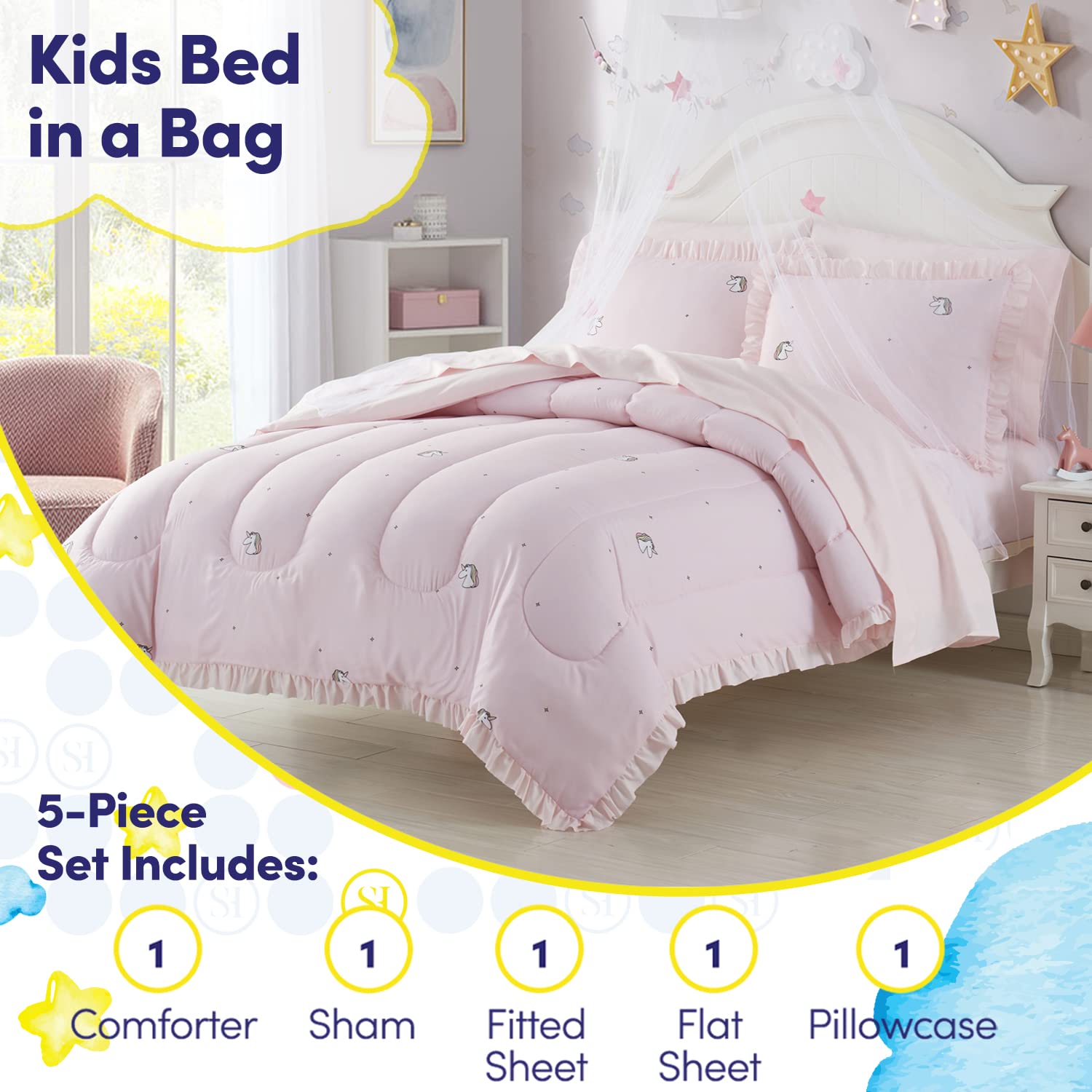 Foto 3 pulgar | Juego De Ropa De Cama Sweet Home Collection Rainbow Unicorn Twin - Venta Internacional.