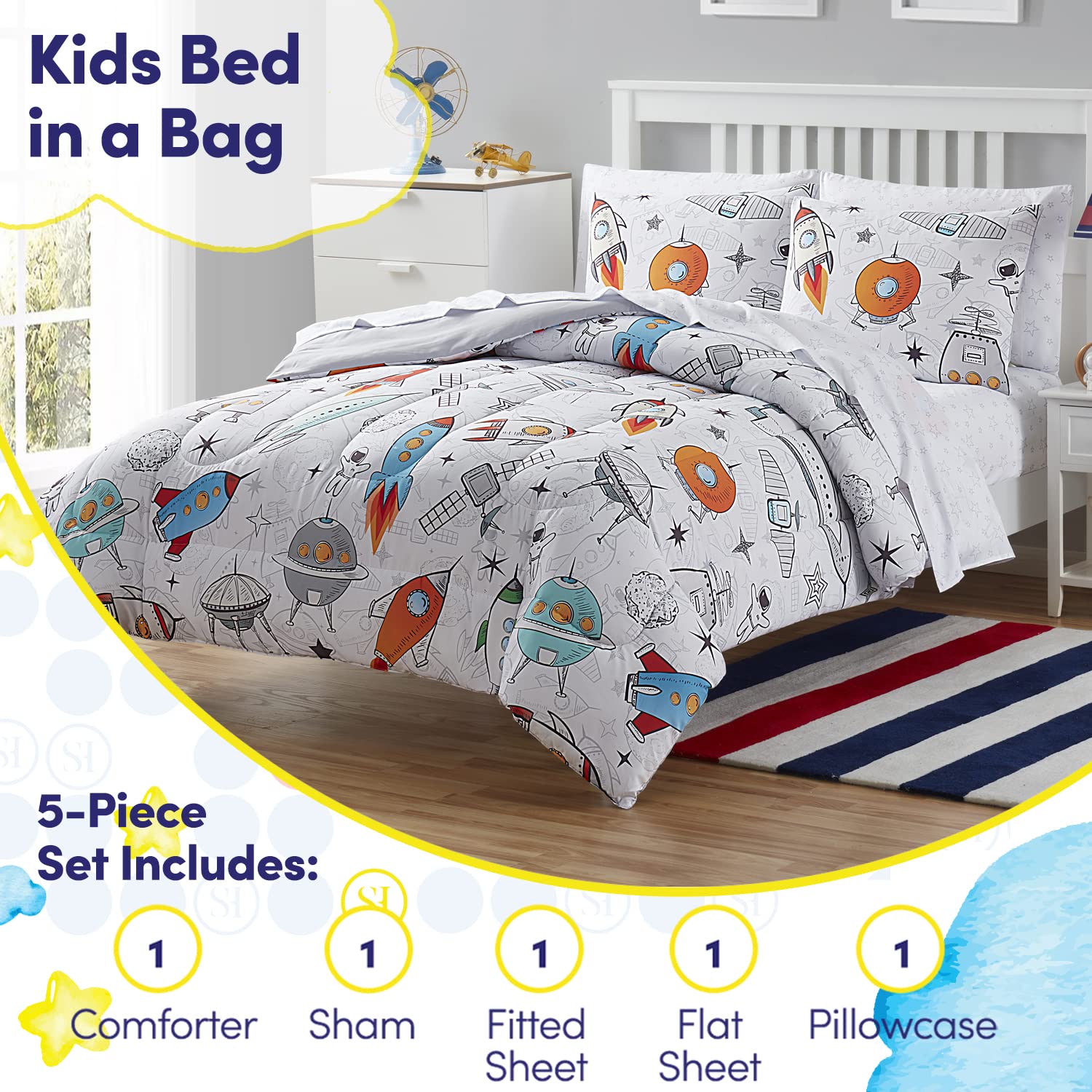 Foto 3 pulgar | Juego De Ropa De Cama Sweet Home Collection Kids Twin Floating Space - Venta Internacional.