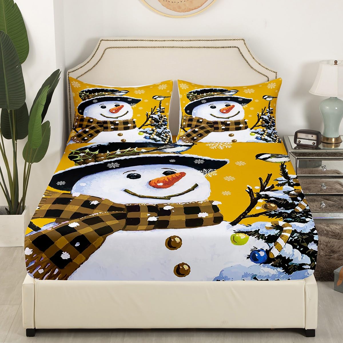 Foto 4 pulgar | Juego De Ropa De Cama Feelyou Kids Para Navidad, Muñeco De Nieve, Tamaño Queen - Venta Internacional.