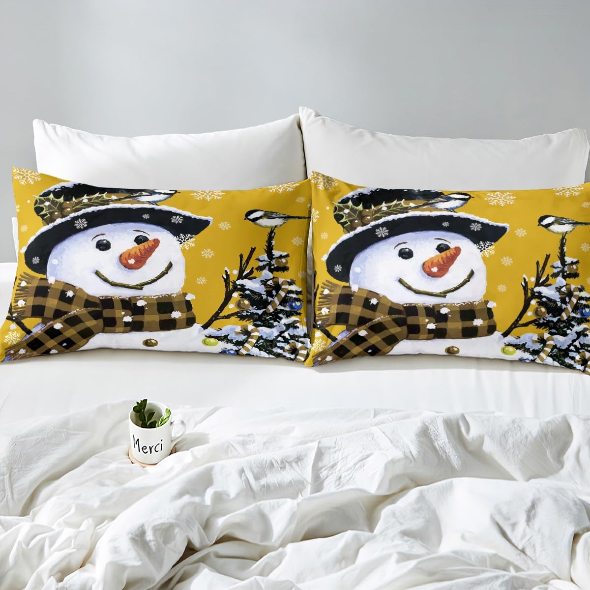 Foto 5 pulgar | Juego De Ropa De Cama Feelyou Kids Para Navidad, Muñeco De Nieve, Tamaño Queen - Venta Internacional.
