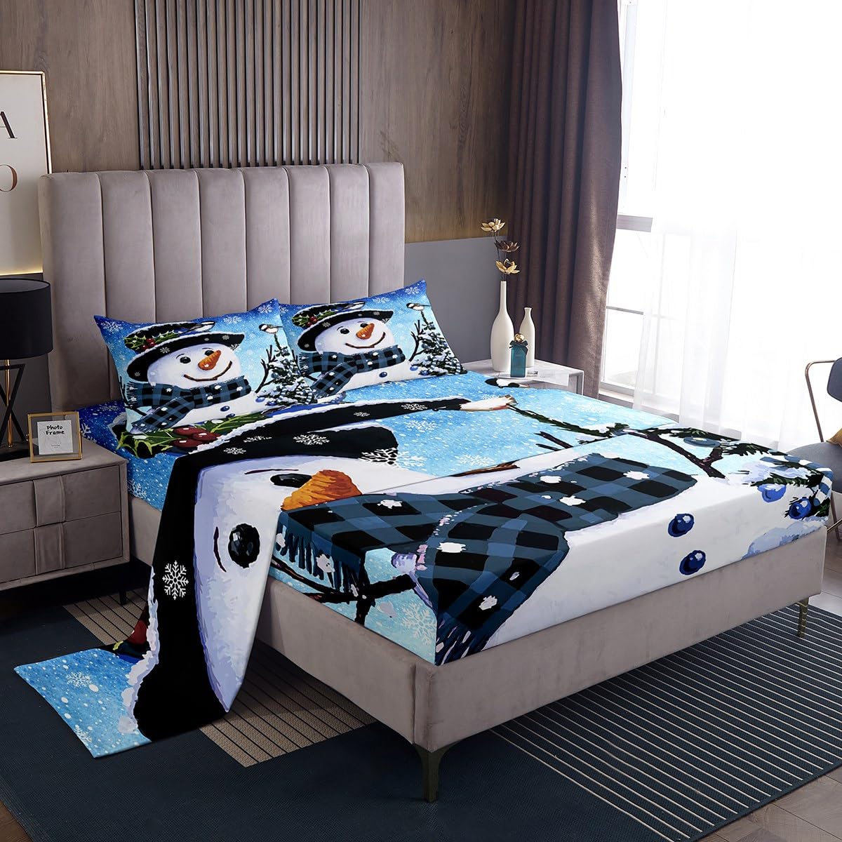 Juego De Ropa De Cama Feelyou Kids Para Navidad, Muñeco De Nieve, Tamaño Queen - Venta Internacional. $1,674