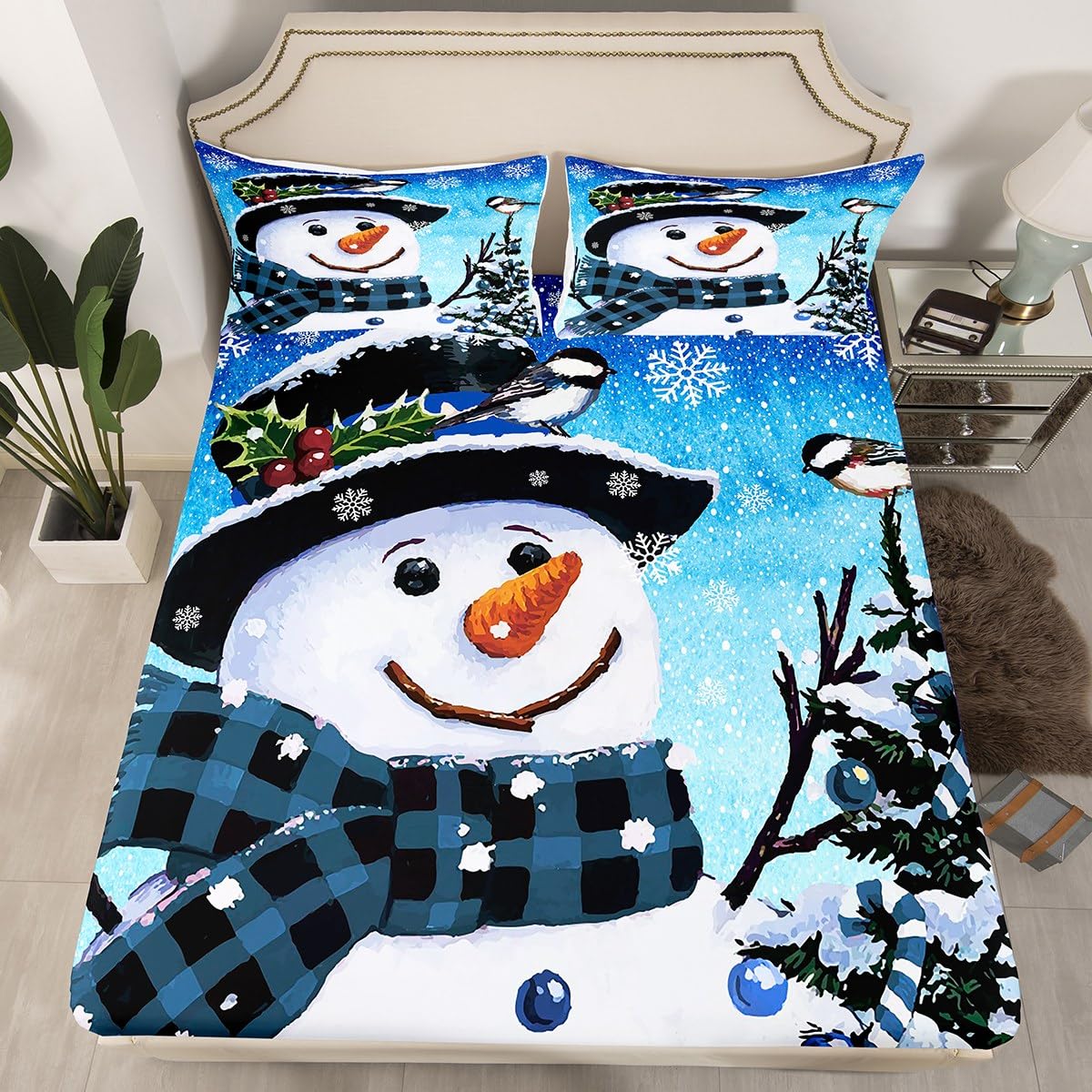 Foto 3 pulgar | Juego De Ropa De Cama Feelyou Kids Para Navidad, Muñeco De Nieve, Tamaño Queen - Venta Internacional.