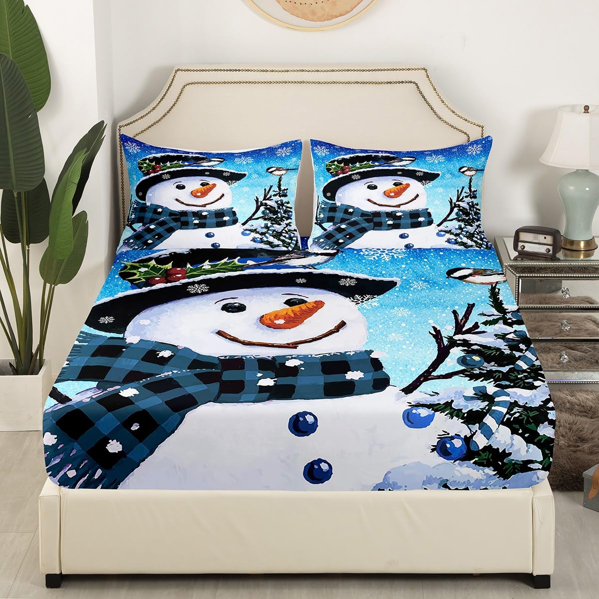 Foto 4 pulgar | Juego De Ropa De Cama Feelyou Kids Para Navidad, Muñeco De Nieve, Tamaño Queen - Venta Internacional.