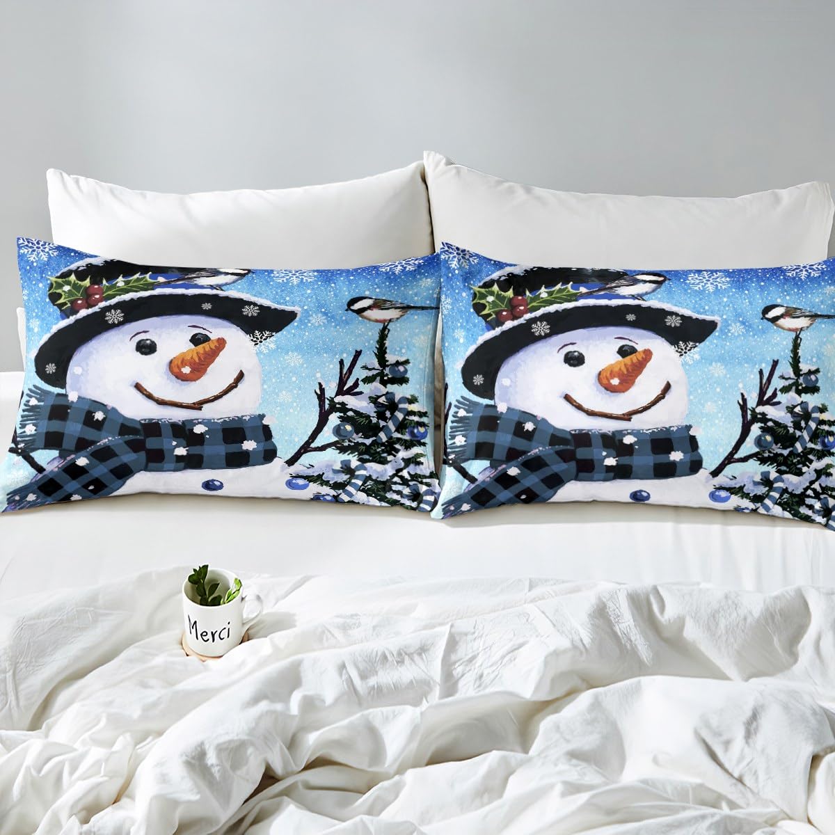 Foto 5 pulgar | Juego De Ropa De Cama Feelyou Kids Para Navidad, Muñeco De Nieve, Tamaño Queen - Venta Internacional.