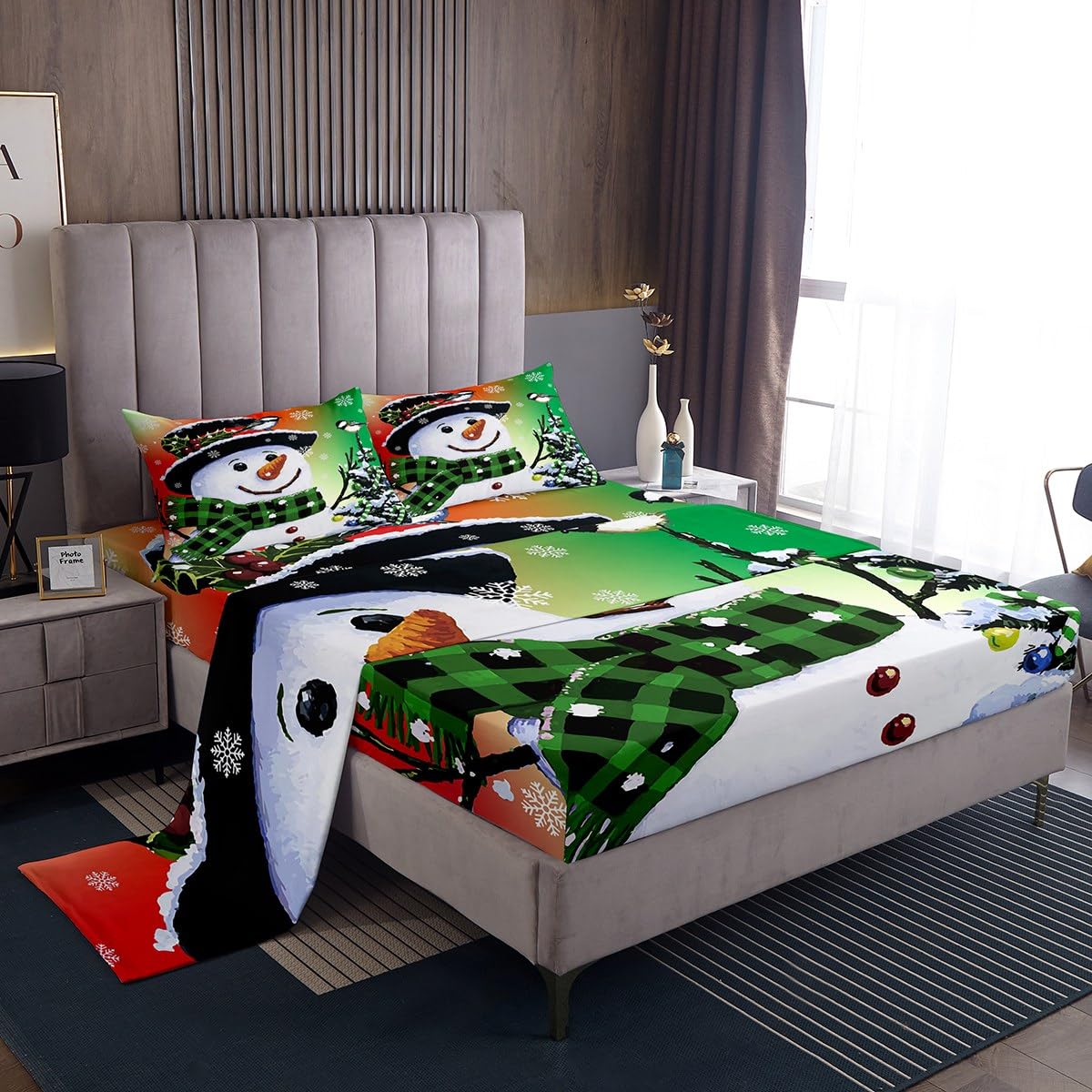 Foto 2 pulgar | Juego De Ropa De Cama Feelyou Kids Para Navidad, Muñeco De Nieve, Tamaño Queen - Venta Internacional.
