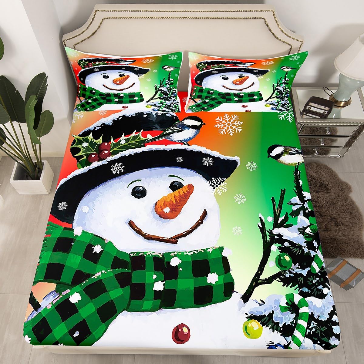 Foto 3 pulgar | Juego De Ropa De Cama Feelyou Kids Para Navidad, Muñeco De Nieve, Tamaño Queen - Venta Internacional.