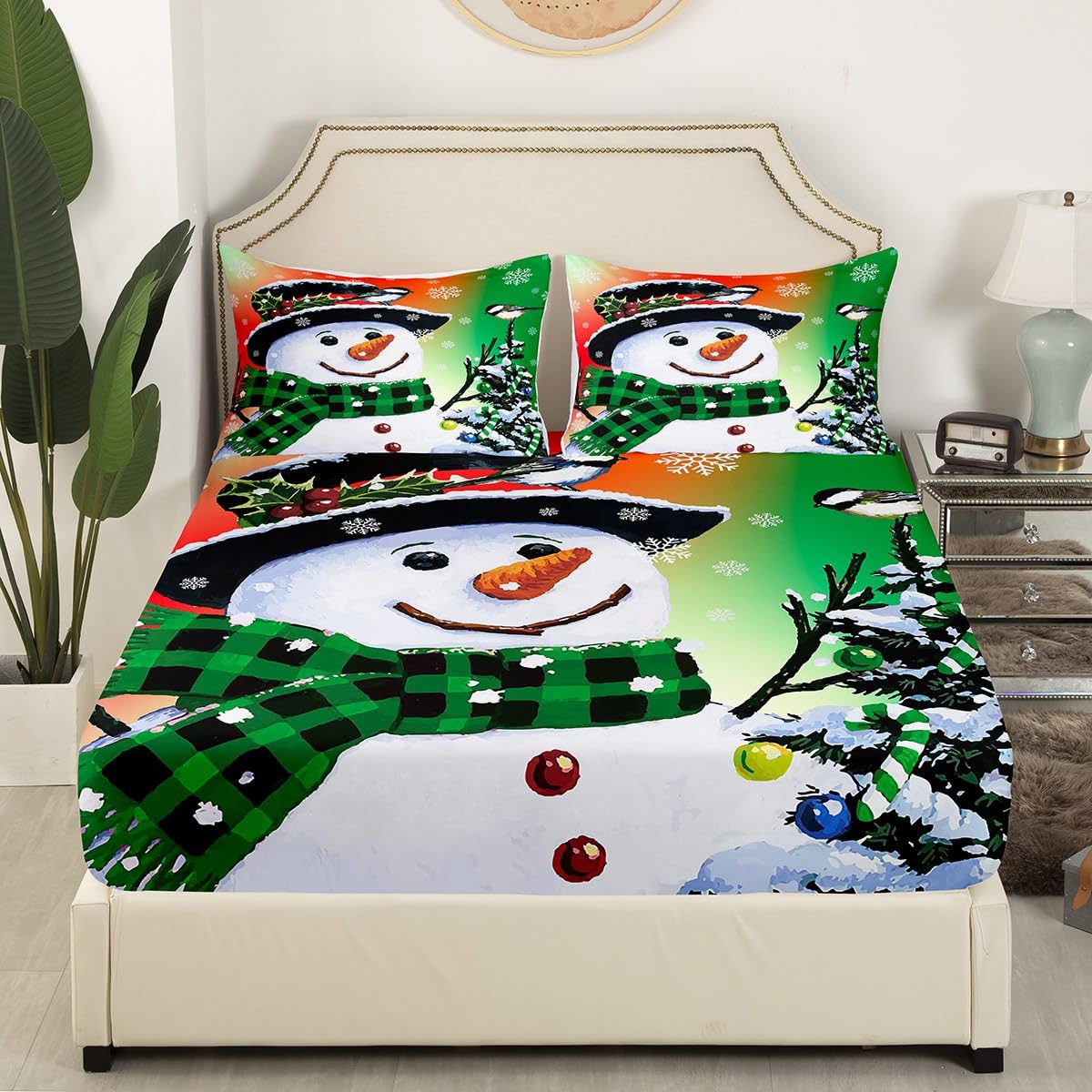 Foto 4 pulgar | Juego De Ropa De Cama Feelyou Kids Para Navidad, Muñeco De Nieve, Tamaño Queen - Venta Internacional.