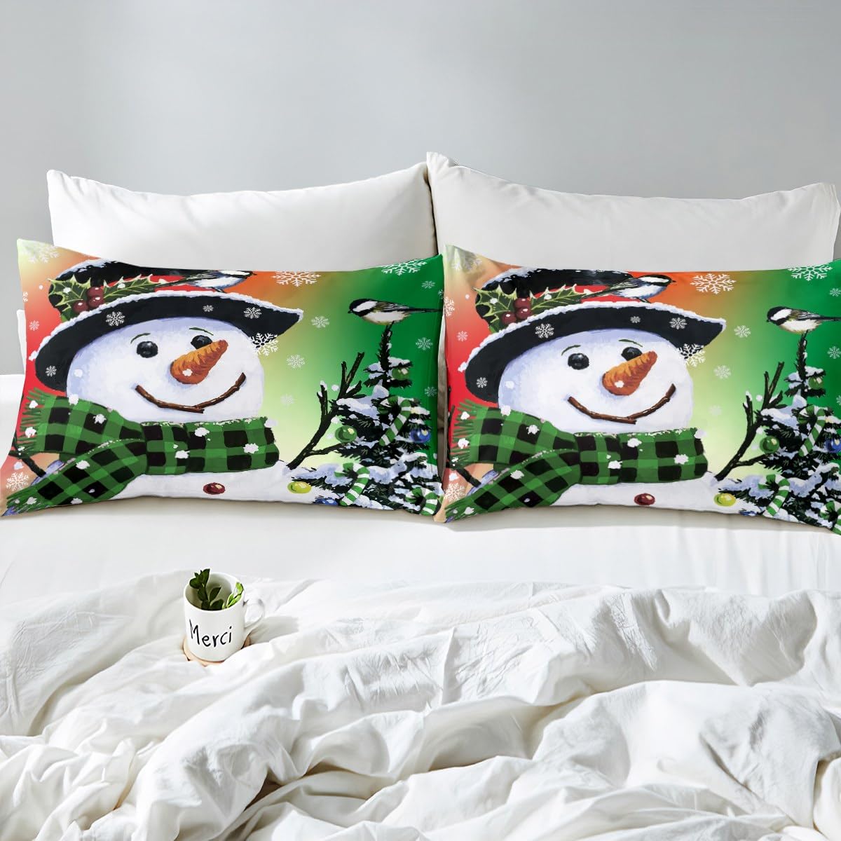 Foto 5 pulgar | Juego De Ropa De Cama Feelyou Kids Para Navidad, Muñeco De Nieve, Tamaño Queen - Venta Internacional.