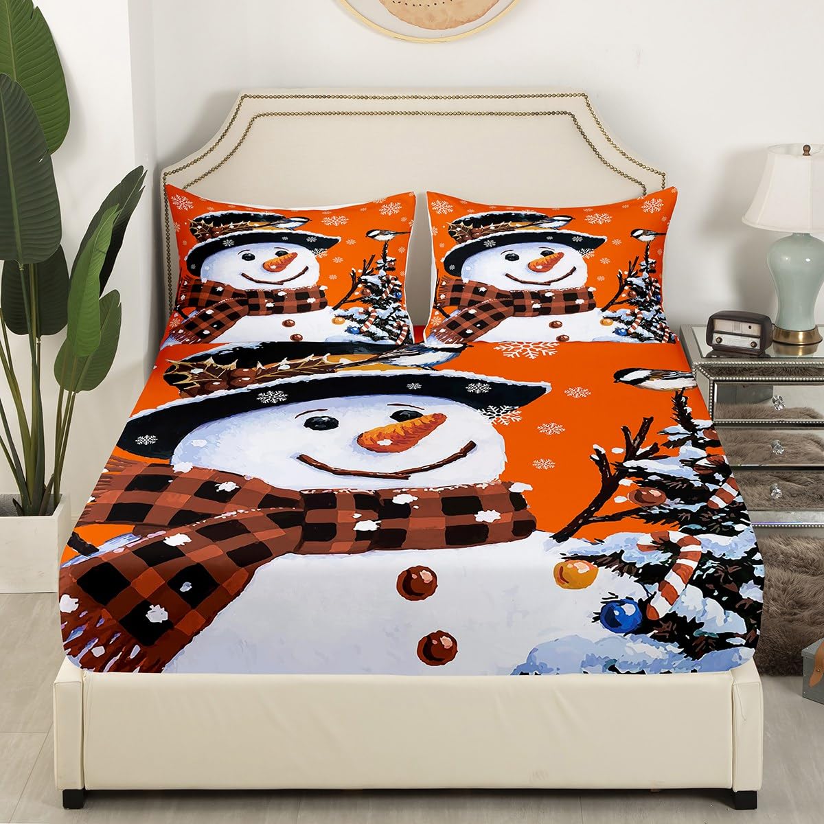 Foto 4 pulgar | Juego De Ropa De Cama Feelyou Kids Para Navidad, Muñeco De Nieve, Tamaño Queen - Venta Internacional.