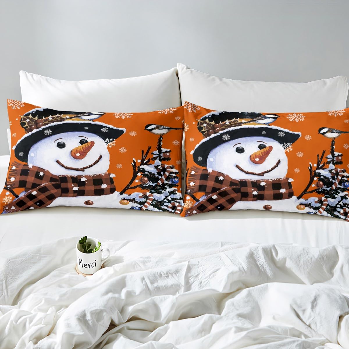 Foto 5 pulgar | Juego De Ropa De Cama Feelyou Kids Para Navidad, Muñeco De Nieve, Tamaño Queen - Venta Internacional.