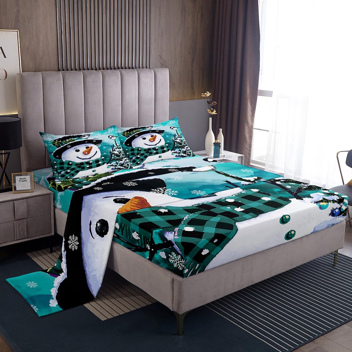 Foto 2 pulgar | Juego De Ropa De Cama Feelyou Kids Para Navidad, Muñeco De Nieve, Tamaño Queen - Venta Internacional.
