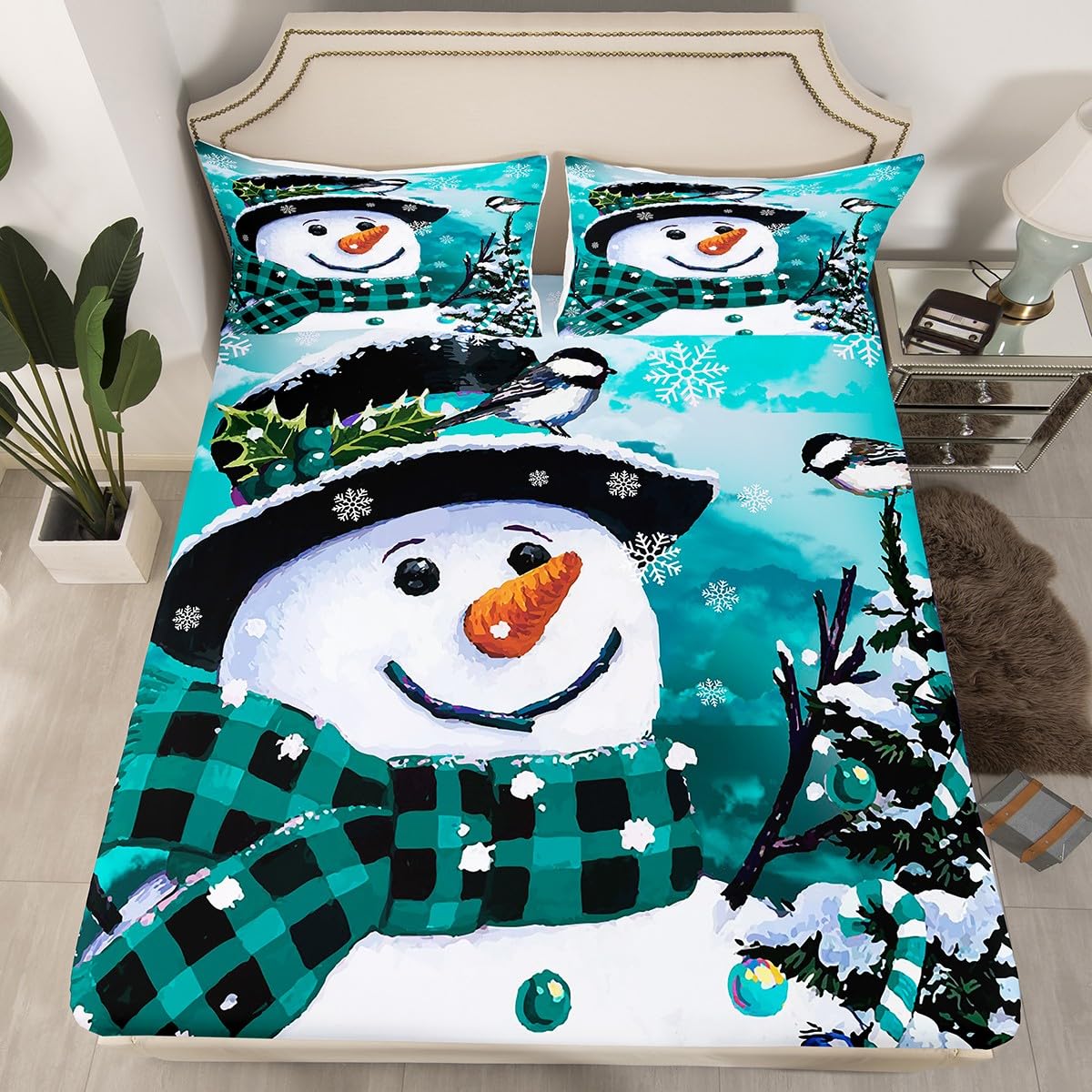 Foto 3 pulgar | Juego De Ropa De Cama Feelyou Kids Para Navidad, Muñeco De Nieve, Tamaño Queen - Venta Internacional.