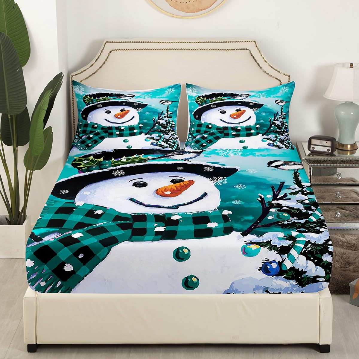 Foto 4 pulgar | Juego De Ropa De Cama Feelyou Kids Para Navidad, Muñeco De Nieve, Tamaño Queen - Venta Internacional.