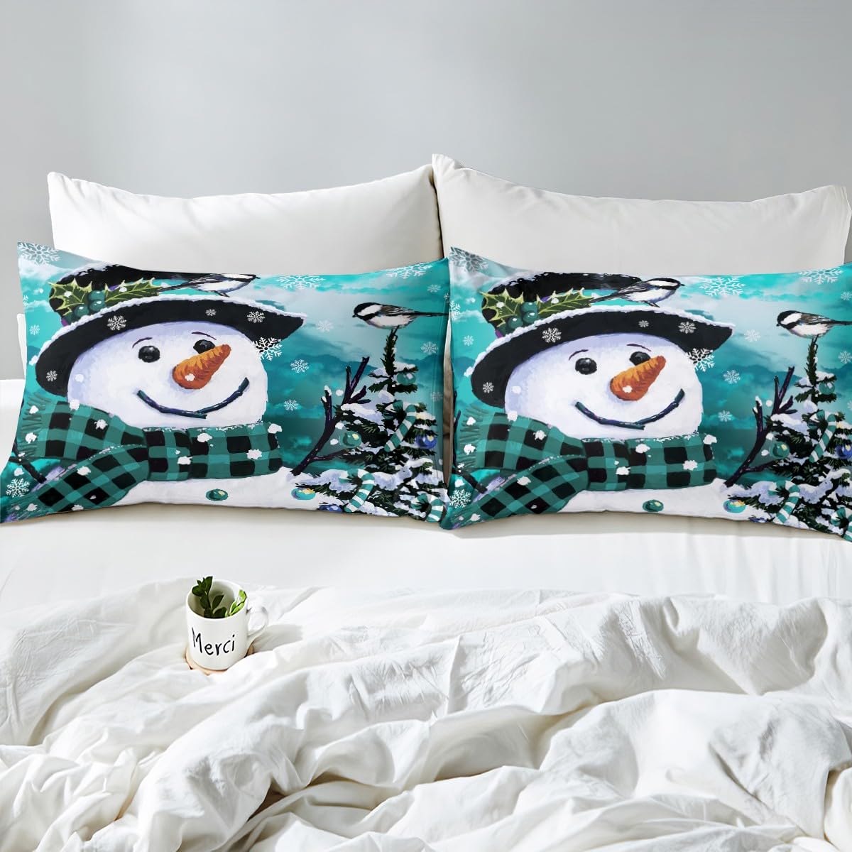 Foto 5 pulgar | Juego De Ropa De Cama Feelyou Kids Para Navidad, Muñeco De Nieve, Tamaño Queen - Venta Internacional.