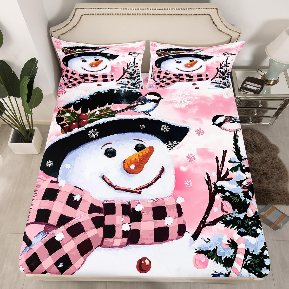 Foto 3 pulgar | Juego De Ropa De Cama Feelyou Kids Para Navidad, Muñeco De Nieve, Tamaño Queen - Venta Internacional.
